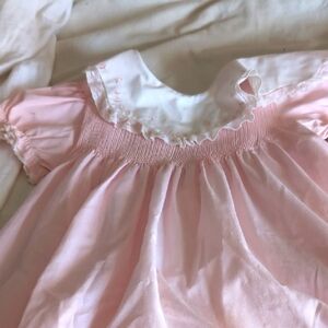 Pink  little girls Dress with Embroidered Collar